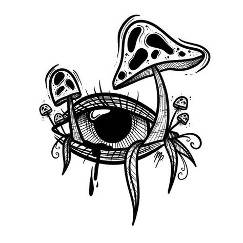 Tattoo Ideas Black And White, Tattoo Ideas Black, Trippy Tattoo Ideas, Trippy Tattoo, Trippy Drawings, Drawing Ideas Easy, Mushroom Drawing, Design Drawings, Tattoo Design Drawings