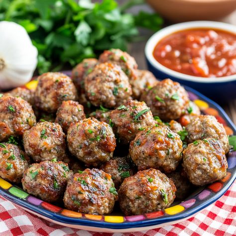 Mini Meatballs with Dipping Sauce Recipe Turkey Meatballs Recipes, Mini Meatballs Recipe, Meatballs With Marinara Sauce, Marinara Dipping Sauce, Meatballs Beef, Dinner Party Style, Meatball Appetizer Recipe, Gift Exchange Game, Homemade Appetizer