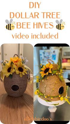 DIY Dollar Tree Beehives - Debbiedoos Beehive Wreath, Wreath Form Ideas, Diy Beehive, Easter Wreath Diy Dollar Stores, Beehive Decor, Bumble Bee Craft, Bee Hive Craft, Honey Bee Decor, Bee Hives