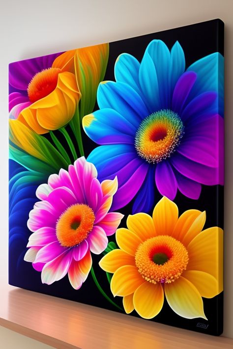 A Burst of Color: A Stunning Floral Painting on Canvas Poster Colour Flowers Painting, Bright Flowers Aesthetic, Painting Ideas Butterflies And Flowers, Flower And Butterfly Painting Acrylic, Bright Colors Wallpaper Floral, Bright Flower Canvas Painting, Buddha Drawing, Craft For Home Decoration, Hanging Paper Craft