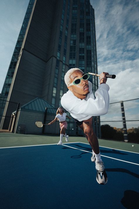 Tennis Court Photoshoot, Fisheye Photography, Tennis Photoshoot, Wide Angle Photography, Streetwear Photoshoot, Tennis Photography, Tennis Photos, Creative Fashion Photography, Playing Tennis