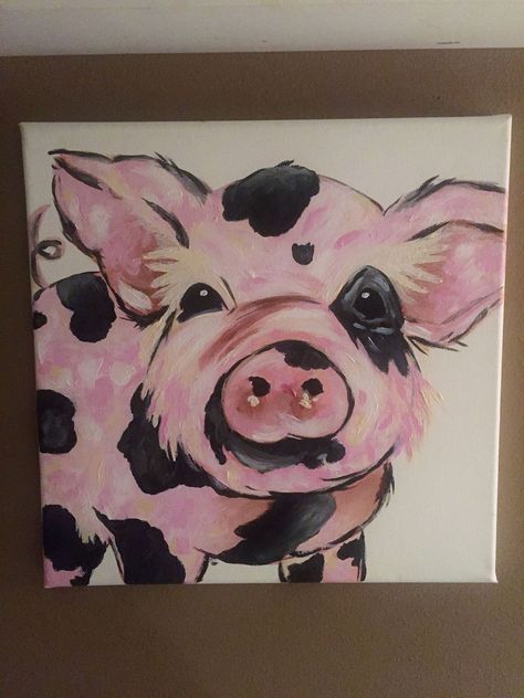 6 Farm Animals Paintings Canvases 48d408ff5cf9df1c4b8dcecaf354b1d7 Art Canvas Painting Ideas, Farm Animal Paintings, Farm Animal Painting, Animal Paintings Acrylic, Pig Painting, Hur Man Målar, Pig Art, Paint Nite, Canvas Painting Ideas