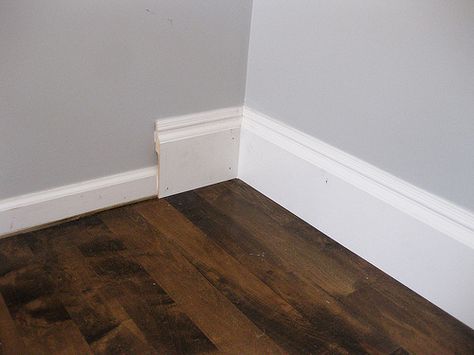 RapidFit molding - pretty snazzy way to upgrade your baseboards Flat Baseboards, Flooring Ideas Diy, Diy Baseboards, Baseboard Styles, Baseboard Trim, Flooring Ideas, Home Upgrades, Updating House, Home Repairs