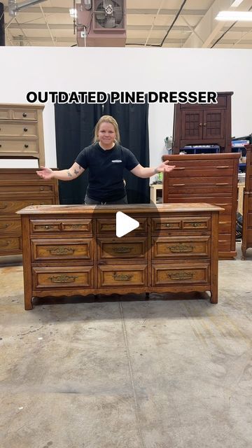 Painted Vintage Armoire, Dresser Buffet Repurposed, Vintage Dresser Flip, Diy Credenza Makeover, Refinished Pine Dresser, Painted Furniture Before And After, Redoing Dressers Ideas Diy, Redone Furniture Before And After, How To Paint Fake Wood Furniture