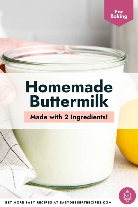 Buttermilk Recipe, Make Buttermilk, Make Your Own Buttermilk, Buttermilk Substitute, How To Make Buttermilk, Buttermilk Recipes, Homemade Buttermilk, Baking Substitutes, Baking Basics