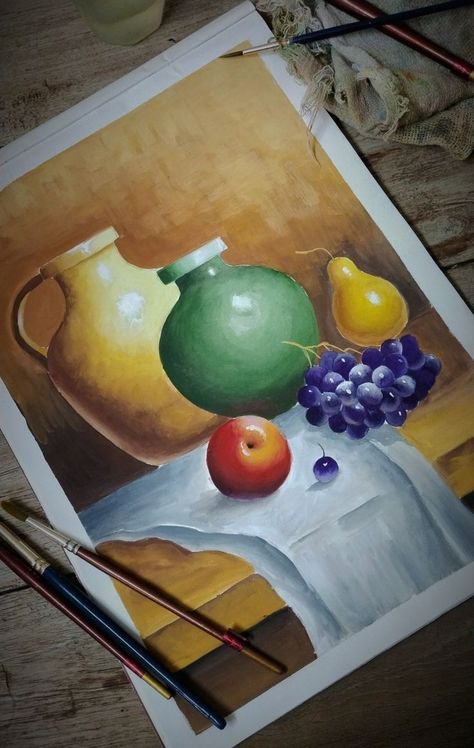 Object Study Painting, Still Life Drawing Painting, Still Life Drawing Elementary, Watercolor Object Drawing, Still Life Drawing Colour Easy, Still Life With Watercolor, Intermidate Drawing Exam, Object Drawing For Elementary Exam, Still Life Easy Painting