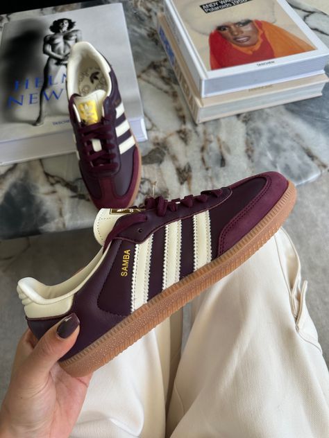 Adidas Samba OG "Maroon" Sneakers … curated on LTK Eastetic Shoes, Samba Adidas Shoes, Adidas Samba Maroon Outfit, Cherry Sambas, Adidas Samba Maroon, Maroon Sneakers Outfit, Adidas Snikers, Maroon Sambas Outfit, Maroon Sambas