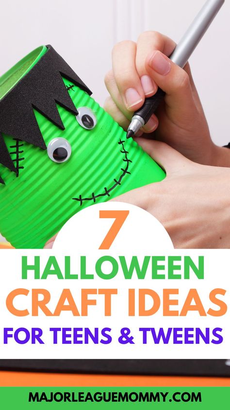 Looking for a fun way to celebrate Halloween? Try these 7 craft ideas for teens and tweens! They're easy, creative, and perfect for getting into the spooky spirit. Follow Major League Mommy for even more Halloween fun! Craft Ideas For Teens, Halloween Craft Ideas, Teen Halloween, Halloween Party Printables, Fun Halloween Crafts, Easy Halloween Crafts, Halloween Craft, Kids Halloween, Halloween Activities