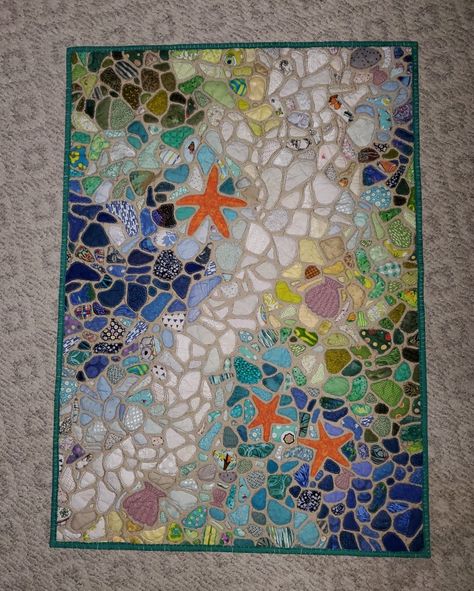 Patchwork, Balayage, Sea Glass Quilts, Seaglass Quilt Tutorial, Ocean Quilt Pattern, Ocean Quilts Ideas, Pebble Quilt, Beach Quilts Ideas, Seaglass Quilt