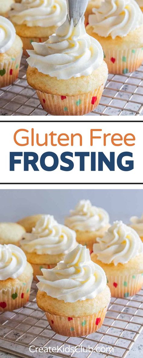 Gluten-Free Frosting is a buttercream frosting recipe that pairs perfectly with your favorite gluten free cakes, cupcakes, or cookies. This one bowl recipe is made with minimal ingredients in only 15 minutes creating a light and fluffy frosting that can easily be flavored to your preference. You will be amazed on how easy it is to modify a classic buttercream recipe to be celiac safe! Gluten Free Frosting Recipe, Gluten Free Cupcake Recipes, Light And Fluffy Frosting, Gluten Free Icing, Gluten Free Frosting, Gluten Free Wedding Cake, Gluten Free Wedding, Gluten Free Party Food, Dairy Free Frosting