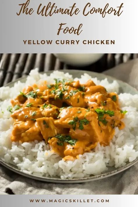 Yellow curry chicken. This delicious chicken recipe belongs to Indian cuisine. Very easy and healthy! #chicken #dinner #spicy #homemade #curry #thai #yummy Yellow Curry Chicken Indian, Best Yellow Curry Recipe, Yellow Curry Powder Recipes, Thai Yellow Chicken Curry, Yellow Curry Chicken, Curry Chicken Thighs, Yellow Curry Recipe, Thai Curry Recipes, Homemade Curry