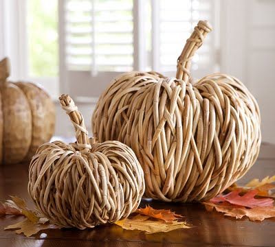 Pottery Barn Fall #diy #crafts www.BlueRainbowDesign.com Rattan Pumpkins, Pottery Barn Fall, Pumpkin Pottery, Pottery Barn Pumpkin, Diy Breakfast, Thanksgiving Entertaining, Holiday Decor Thanksgiving, Holiday Decor Halloween, Couch Diy