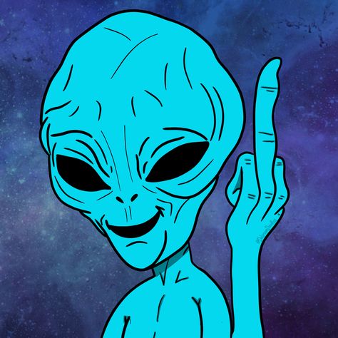 Blue alien from outer space giving the middle finger Alien Profile Picture, Rude Finger, Finger Cartoon, Alien Painting, Alien Hand, Alien Pictures, Trippy Alien, Alien Drawings, Game Logo Design