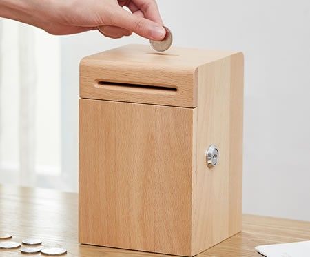 Wooden Money Box Ideas, Space Saving Computer Desk, Wall Mounted Computer Desk, L Shaped Office Desk, Wood Docking Station, Wooden Piggy Bank, Wood Projects Plans, Money Saving Box, Wooden Money Boxes