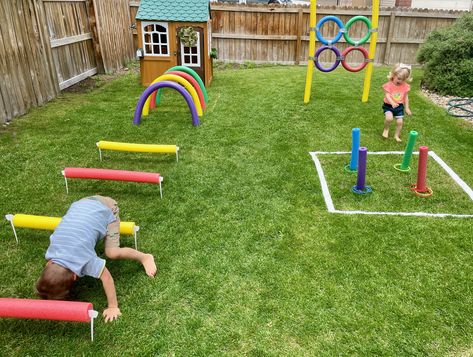 Yard Activities For Kids, Toddler Obstacle Course Outdoor, Diy Hurdles, Field Day Games For Kids Preschool, Obstacle Course Ideas For Kids, Backyard Activities For Kids, Outdoor Obstacle Course, Obstacle Course Ideas, Outdoor Games For Toddlers