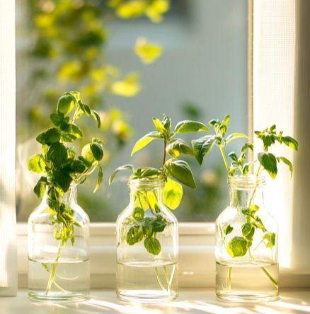 🌿 12 Herbs You Can Grow in Water All Year Round 🌱 - Crafty Home Creators Growing Herbs In Water, Herbs In Mason Jars, Beautiful Herb Garden, Herbs In Water, Window Ledge Decor, Lchf Dessert, Ledge Decor, Lemon Seeds, Cottage Cheese Pancakes