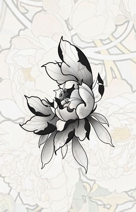 Dark Peony Tattoo, Black Work Flower Tattoo, Peony Tattoo Sketch, Black Peony Tattoo, Black Work Tattoo Blackwork, Japanese Flower Tattoo Design, Tattoo Strength, Puppy Tattoo, Line Tattoo Ideas