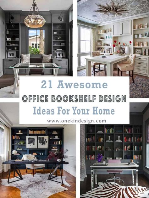 Home Office Library Ideas, Bookshelf Design Ideas, Home Office With Built Ins, Office Bookshelf Decor, Home Office Bookshelf, Small Home Library, Office Layout Ideas, Home Study Rooms, Office Bookshelf