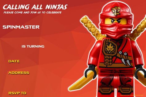 Cool Free Printable Lego Ninjago Birthday Invitation Ninjago Birthday Invitations, Ninjago Invitations, Lego Birthday Invitations, Printable Lego, Spa Birthday Party Invitations, Lego Ninjago Party, Lego Ninjago Birthday, Free Invitation Cards, Ninjago Birthday Party