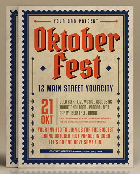 Oktober Fest Flyer Template AI, PSD Canva Flyer Templates, Vintage Pubmat, Vintage Flyer Design, Flyer Design Ideas, Vintage Flyer, Fest Poster, Frames Design Graphic, Flyers Design, Flyer Design Layout