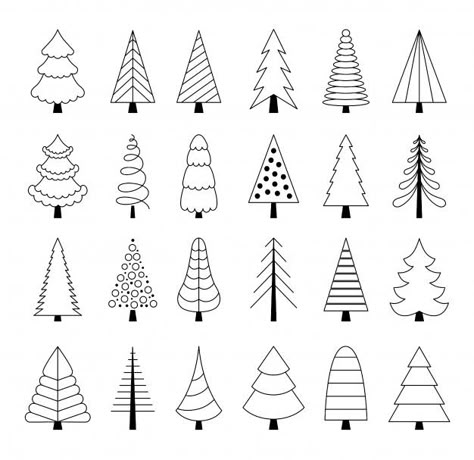 Set of christmas trees in a simple outli... | Premium Vector #Freepik #vector #tree #drawing #outline #collection Simple Painted Christmas Tree, Christmas Tree Doodles Easy, Christmas Tree Simple Drawing, X Mas Tree Drawing, Doodle Christmas Tree, Drawing A Christmas Tree, Crismas Tree Drawing, Christmas Tree Drawing Simple, Christmas Tree Ideas Drawing