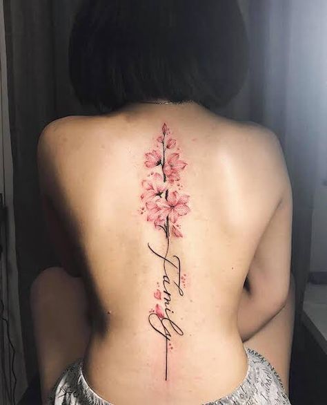 Tattoos Behind Ear, Floral Back Tattoos, Dragons Tattoo, Basic Tattoos, Cherry Tattoos, Tattoos For Women Flowers, Spine Tattoos For Women, Tattoos For Black Skin, Red Ink Tattoos