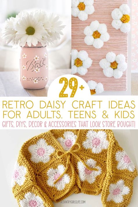 Looking for Summer Craft Ideas that are EASY DIY? Check out our comprehensive list of 29+ daisy craft ideas! Crafts, Art, Room Deco, Jewelry & DIY Gifts for daisy flower lovers! We cover every skill level with PRO looking results! Kids, tweens, teens and adults- there is something for everyone. You'll actually want to make these cute daisy craft ideas! Daisy Crafts Diy, Teenage Craft Ideas, Fun Art Projects For Teens, Complex Crochet, Craft Ideas For Teens, Daisy Crafts, Summer Craft Ideas, Kids Birthday Crafts, Flower Craft Ideas