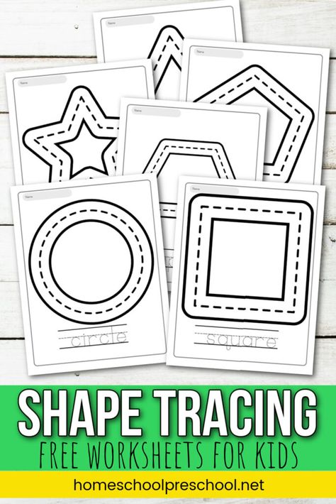 Tracing Shapes Worksheets, Shapes Preschool Printables, Shape Worksheets For Preschool, Shape Tracing Worksheets, Shape Activities Preschool, Free Worksheets For Kids, All About Me Preschool, Teaching Shapes, Printable Shapes