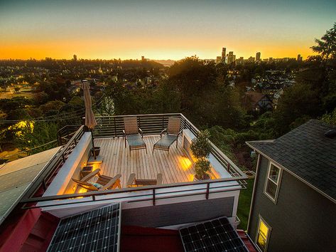 WHAT TO KNOW ABOUT ADDING AN OUTDOOR LIVING SPACE TO YOUR HOM House With Rooftop Deck, House With Rooftop, Full House Remodel, Comfortable Patio Furniture, Contemporary Deck, Rooftop Patio Design, Roof Restoration, Rooftop Patio, Patio Garden Design