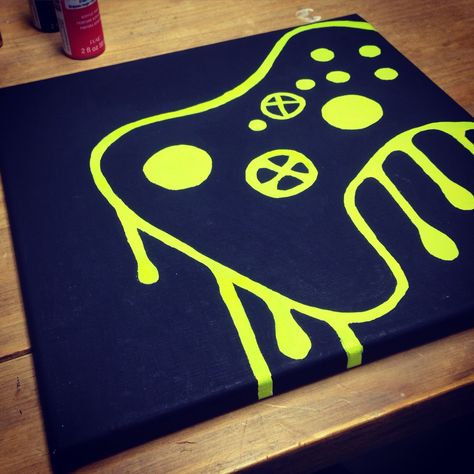 Xbox controller art canvas diy gift nerd geek Tela, Xbox Painting Ideas On Canvas, Fortnite Painting Canvas, Gamer Diy Decor, Xbox Painting Ideas, Gamer Painting Ideas, Gaming Painting Ideas, Minecraft Canvas Painting Diy, Xbox Controller Painting