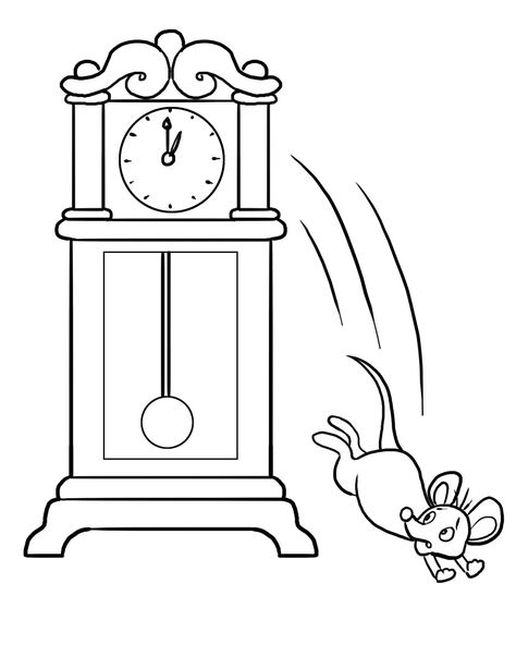 Hickory Dickory Dock Coloring Page Hickory Dickory Dock Craft, Nursery Rhymes Preschool Crafts, Animal Nursery Rhymes, Clock Printable, Fairy Tales Preschool, Nursery Rhymes Preschool, Nursery Rhymes Activities, Clock Template, Kids Activities At Home