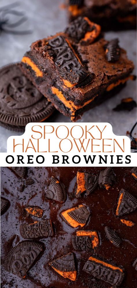 Halloween Deserts Recipes, Brownies With Oreos, Oreo Brownies Recipe, Halloween Sweet Treats, Halloween Deserts, Halloween Brownies, Halloween Oreos, Fudgy Brownie, Halloween Food Treats