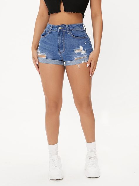 Ripped Jean Shorts Outfit, Summer Jean Shorts Outfit, High Waisted Ripped Shorts, Jean Short Outfits, Outfits Mit Shorts, Denim Jeans Ripped, Shorts Outfits Women, Ripped Jean Shorts, Summer Shorts Outfits