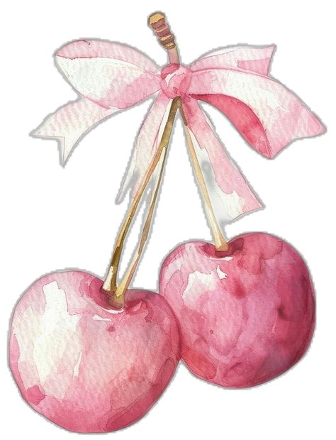 Better Canvas Themes, Watercolor Cherries, Cherry Watercolor, Cute Artwork, Bow Painting Art, Frame Drawing, Watercolor Poster, Coquette Prints, Cute Prints