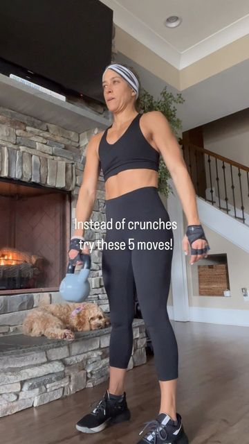 Ab Workout Kettlebell Core Exercises, Standing Oblique Crunches, Ab Workouts Kettlebell, Dumbbell Kettlebell Workout, Standing Kettlebell Ab Exercises, No Crunch Core Workout, Standing March Kettlebell, Abs No Crunches, Standing Core Exercises Kettlebell