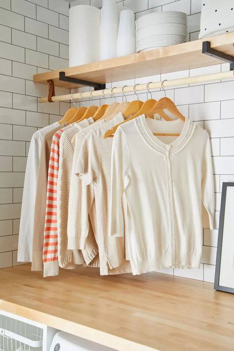 Drying Rack Ideas, Diy Clothes Drying Rack, Laundry Room Drying Rack, Laundry Shelves, Clothes Hanger Rack, Dream Laundry Room, Laundry Rack, Laundry Room Shelves, Drying Rack Laundry