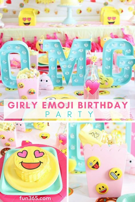 OMG it's an emoji birthday party full of your favorite emoji characters and all things girly! See how Missy & Kristen from Sweetly Chic created this totally customized party with a selfie station and more. #emoji #emojiparty #emojibirthday #kidsbirthday #kidsbirthdayparty #kidsbirthdayideas #birthdayparties #partyideas #partythemes #birthdaytheme Emoji Theme Birthday Party, Diy Emoji Party Decorations, Emoji Cake Birthdays, Girls Emoji Birthday Party, Emoji Birthday Party Ideas, Smiley Party, Emoji Party Decorations, Emoji Decorations, Selfie Party