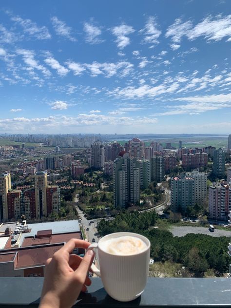 A cup of cappuccino with a city view and fresh air City View From Balcony, Coffee On Balcony, 2023 Vision, Day And Time, Personal Brand, 2024 Vision, Dream Rooms, At The Hotel, City View