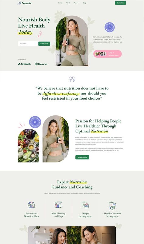 Nutritionist and Dietitian Elementor Template Kit. Create a stunning website for your nutrition business with this easy-to-use kit. 30+ templates, 60+ elements, and lifetime #Nutrition_Website_Design #Nutritionist_Website #Nutritionist_Branding #Nutrition_Website Personal Branding Website Design, Testimonial Design Website, Marketing Website Design Inspiration, Website Testimonial Design, Massage Website Design, Industrial Website Design, Nutrition Website Design, Nutritionist Website, Nutritionist Branding