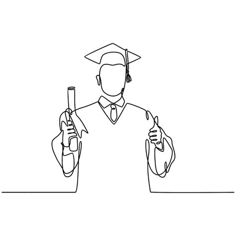 Premium Vector | One line drawing of happy young graduate male student wearing graduation uniform and giving thumbs Graduation Illustration Drawings, Graduation Uniform, Graduation Drawing, Graduation Wallpaper, Background School, Graduation Images, Graduation Cards Handmade, Boy Graduation, Graduation Art