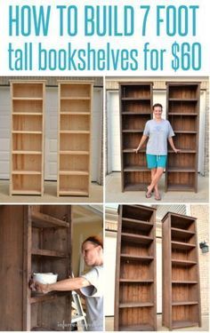 How To Make Bookshelves, Diy Bookshelf Plans, Bookcase Woodworking Plans, Bookcase Plans, Tall Bookshelves, Bookshelf Plans, Diy Hanging Shelves, Pallet Sofa, Building Furniture