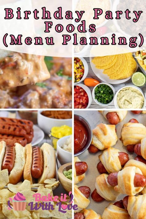 Birthday Party Foods, Kid Friendly Party Food, Adult Birthday Party Food, Kids Party Menu, Birthday Party Appetizers, Birthday Party Meals, Recipes For Hosting, 1st Birthday Foods, Kids Birthday Food