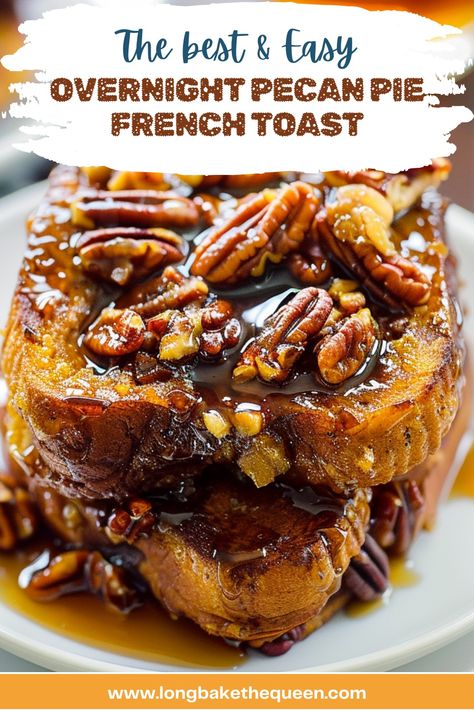 Transform your mornings with Overnight Pecan Pie French Toast! Prep it the night before for a hassle-free, decadent breakfast. Luxurious custard-soaked bread meets a sweet, crunchy pecan topping, baking into a dish that's sure to delight. Ideal for lazy weekends or special brunches, it's a gourmet treat at home. Ready to elevate your breakfast game? Dive into this recipe and wake up to indulgence. Make it now and enjoy a slice of heaven tomorrow! Pecan French Toast Casserole Overnight, Pioneer Woman Overnight French Toast, No Egg French Toast Recipes, Carmel Pecan French Toast Slow Cooker, Decadent French Toast, Overnight Pecan Rolls, Baked Pecan Pie French Toast, Pecan Pie French Toast Bake, Overnight Pecan Pie French Toast