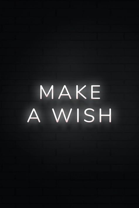 Make a wish neon white text on black background | free image by rawpixel.com / Hein White Text Black Background, Neon White Aesthetic, Black Asthetics, Black And White Widget, Black Background Quotes, Black And White Text, Birthday Typography, Neon Typography, Wish Board