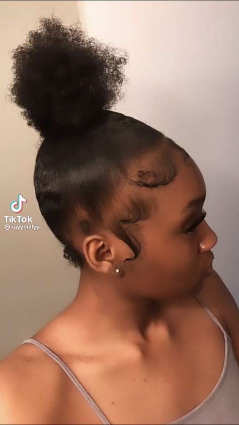 Top Knot On Short Hair, 4c Top Knot Bun, Top Knot Bun Short Hair, 4c Hair Slick Back, Top Knot Short Hair, Top Knot Natural Hair, Women Culture, Slick Styles, Slicked Back Ponytail