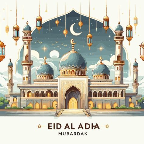 Vector eid mubarak greeting card backgro... | Premium Vector #Freepik #vector #night #mosque #moon #blue Islamic Mosque Art, Eid Mubarak Card Design, Night Mosque, Card Background Design, Arabic Background, Eid Mubarak Design, Islamic Background Vector, Raya Design, Greeting Card Background