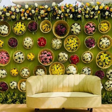 Yellow Background Decoration, Tokri Decor, Pooja Backdrops, Mehndi Function Decoration, Pelli Decoration, Haldi Function Decoration, Mehandi Decor, Bday Decoration, Indian Baby Shower Decorations