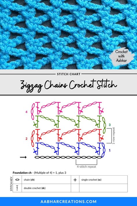 Two Color Crochet, Zigzag Crochet, Crochet Stitches Symbols, Crochet Chain Stitch, Loom Knitting Projects, Crochet Stitches Guide, Crochet Stitches Diagram, Crochet Stitches Free, Crochet Chain