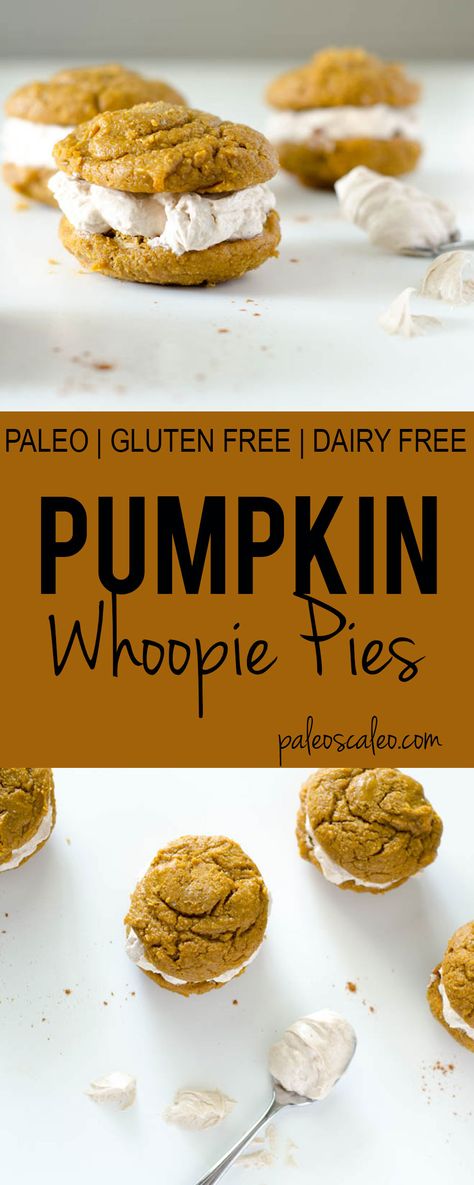 Paleo Halloween, Pumpkin Whoopie Pie Recipe, Sugar Free Desserts Easy, Whoopie Pie Recipe, Pumpkin Whoopie Pies, Dairy Free Pumpkin, Holiday Hosting, Paleo Cookies, Whoopie Pie