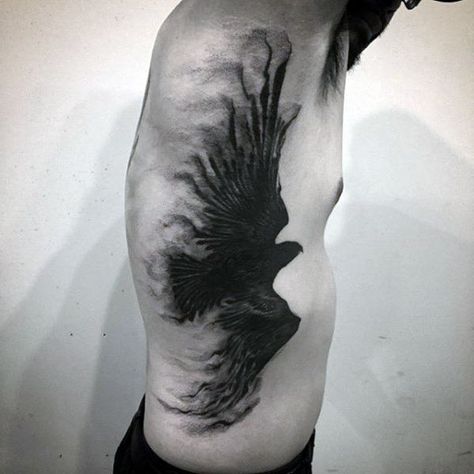 Bone Hand Tattoo, Bird Tattoo Ribs, Flying Raven, Raven Tattoos, Rib Tattoos For Guys, Bird Tattoo Men, Vogel Tattoo, Abstract Tattoo Designs, Wild Tattoo